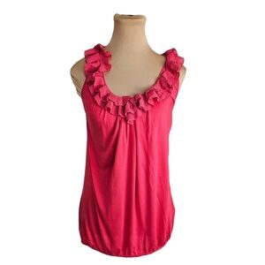 Ted Baker Ruffled Pink Sleeveless Tank W/ Silk Trim Sz 2
